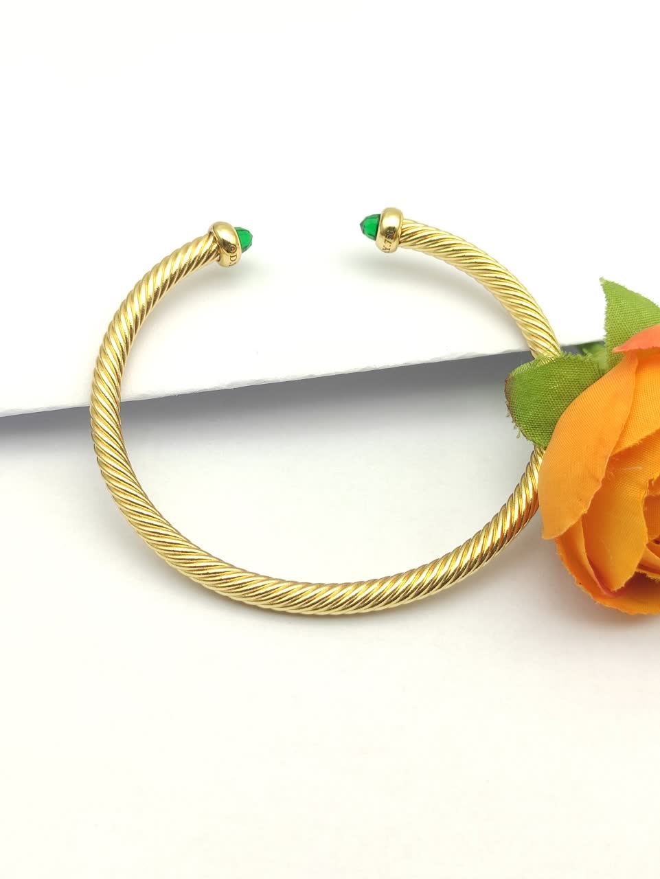 David Yurman Dolce & Gabbana Gold Tone Emerald Crystal Snake Bracelet